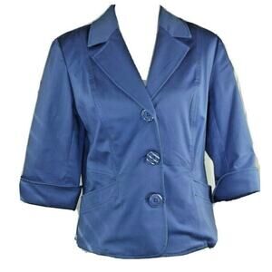 TRIBELLA BLAZER JACKET - Womens Size 10 - Blue 3 Button Stretch Cotton Business